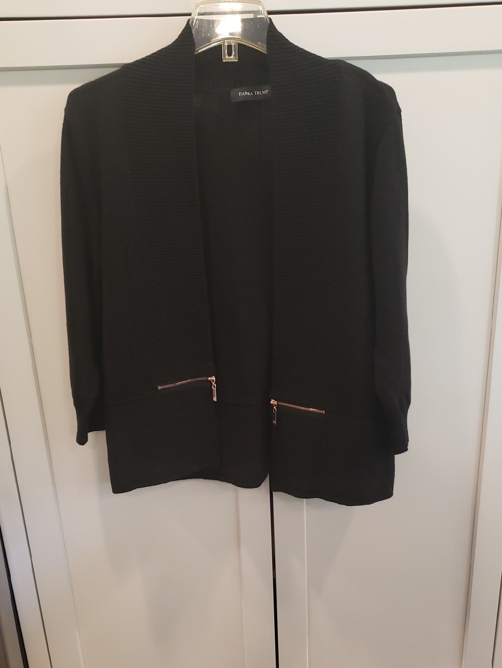 Ivanka Trump Black Ribbed Open Cardigan